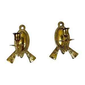 Vintage Brass Chinoiserie‎ Tassel Oval Wall Sconce Candle Holder Made in India